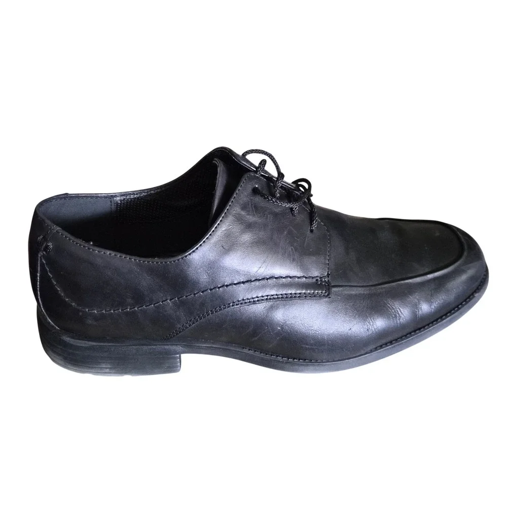 Hush‎ Puppies Mens Black Leather Derby Dress Shoes Square Toe Lace Up GUC 13 EW